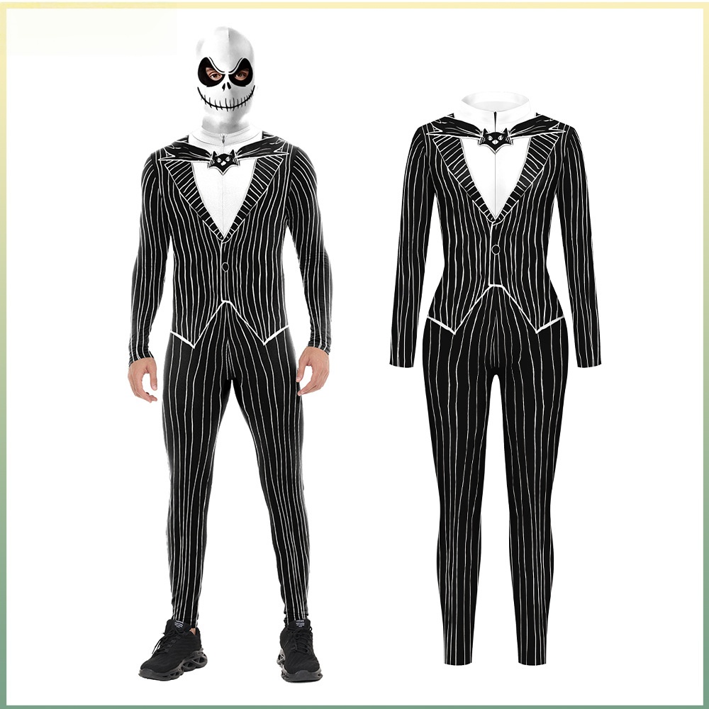 Mens Skeleton Halloween Costume Horrible Cosplay Tights Stage Performance Suit